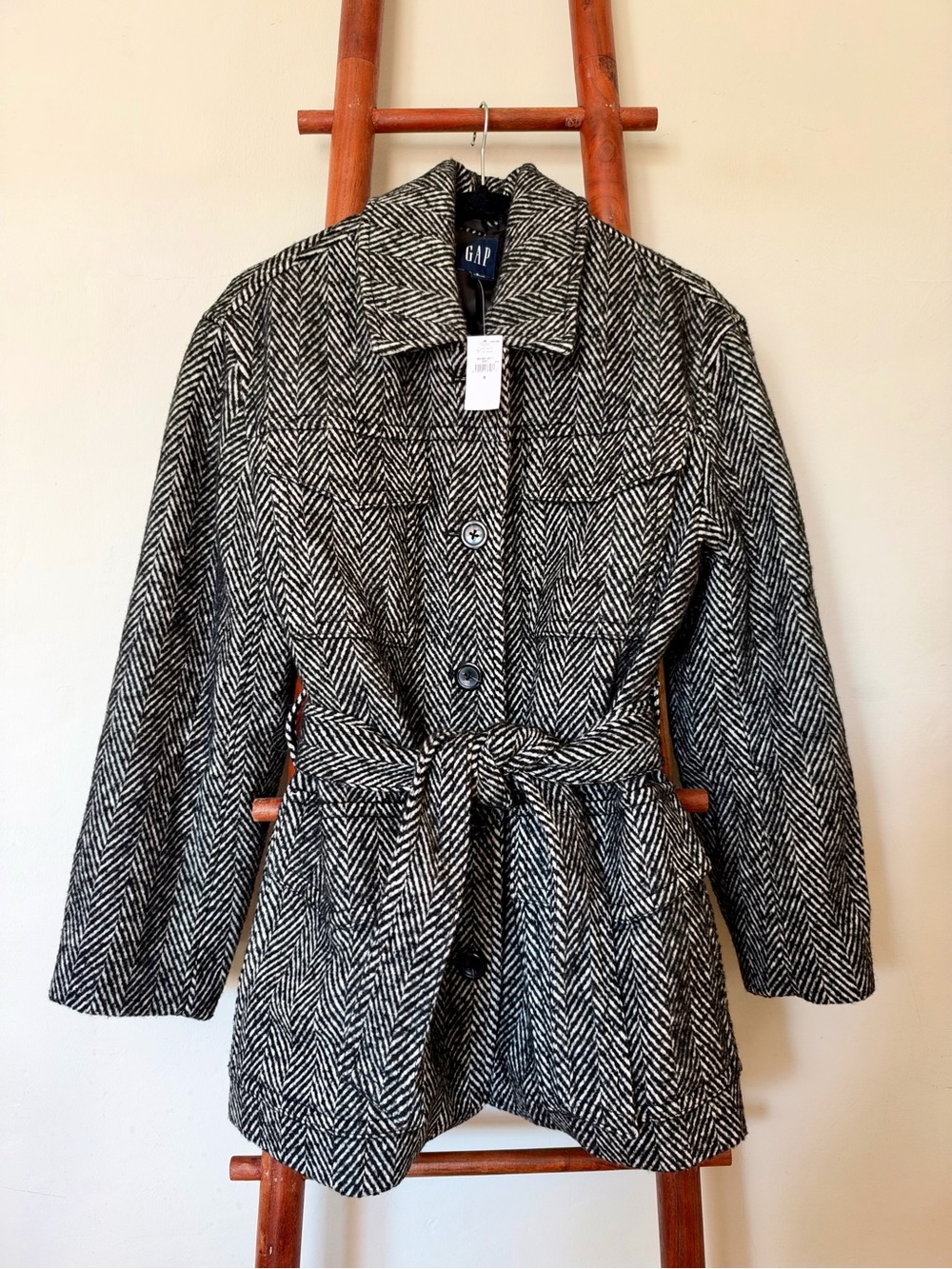 Gap Herringbone Belted Utility Jacket - Black (NWT, Size S)